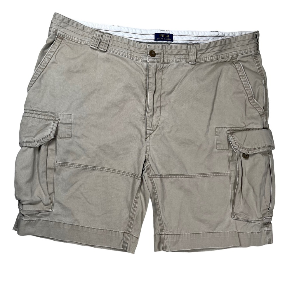 Polo Ralph Lauren Cargo Shorts Mens 46B Tan Khaki Cotton Twill Utility Pockets